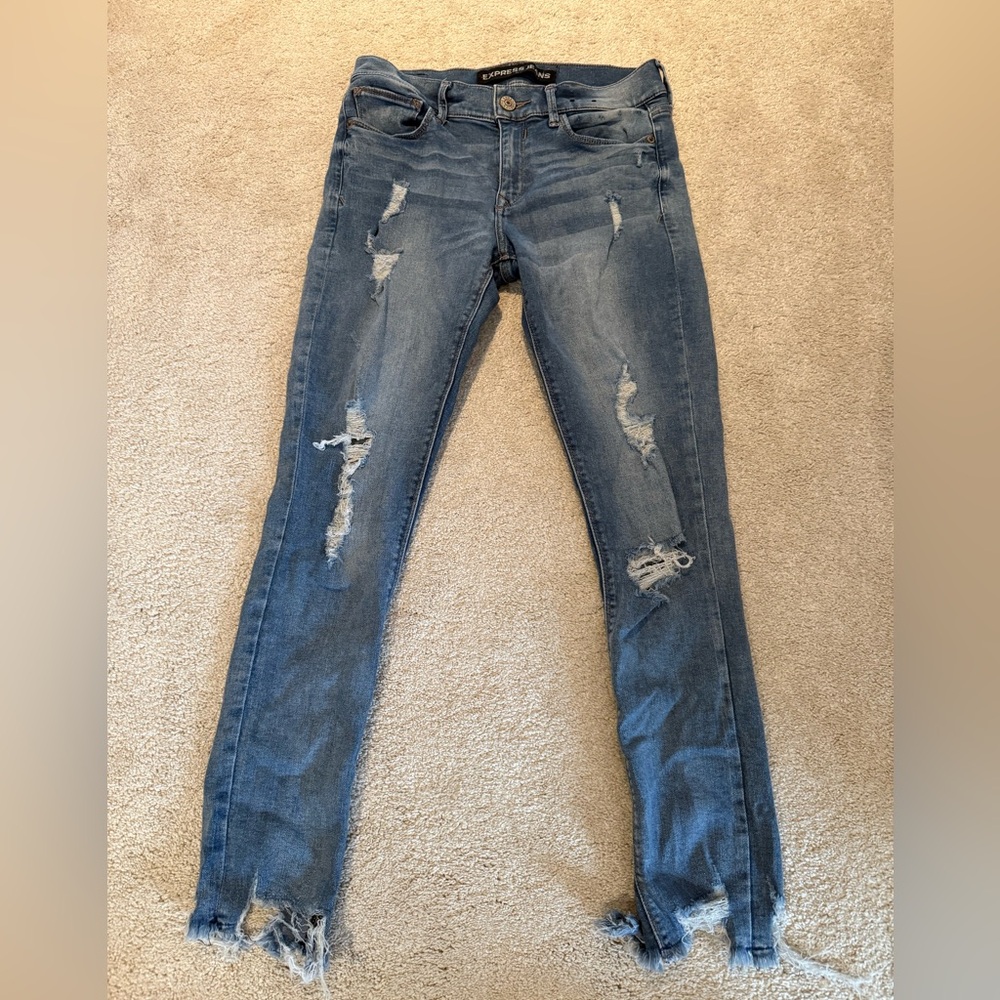 Express Distressed Women’s Skinny Jeans - Blue